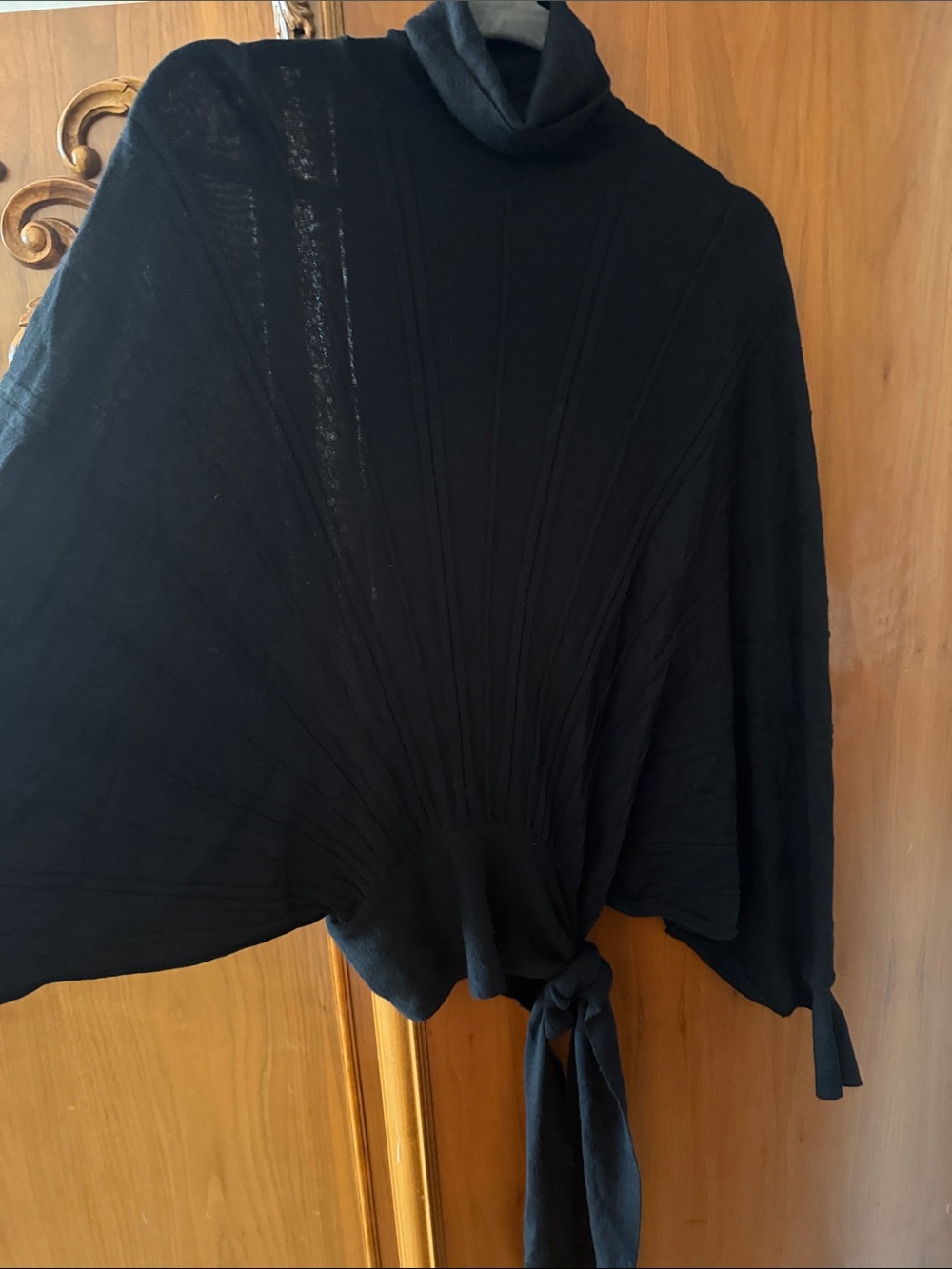RED Valentino Black Turtleneck Tie-Front Poncho Sweater